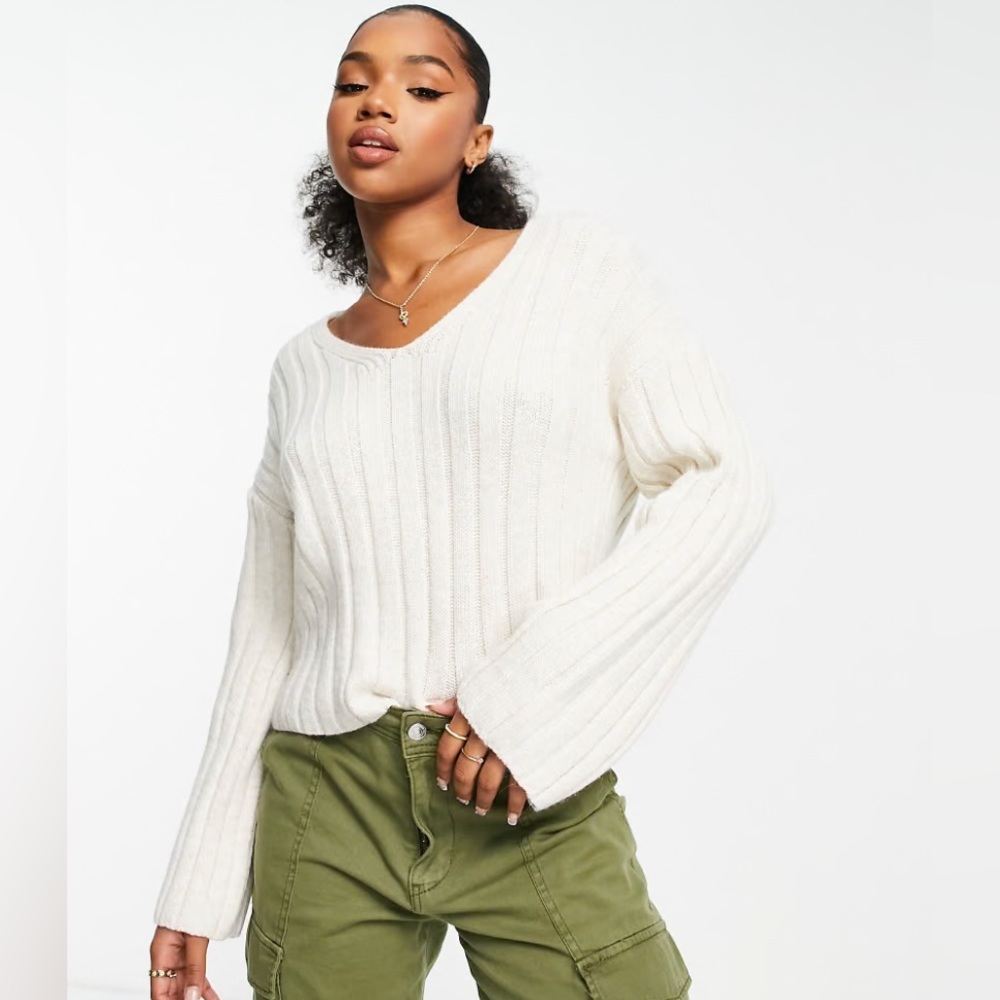 Cream Ribbed Sweater